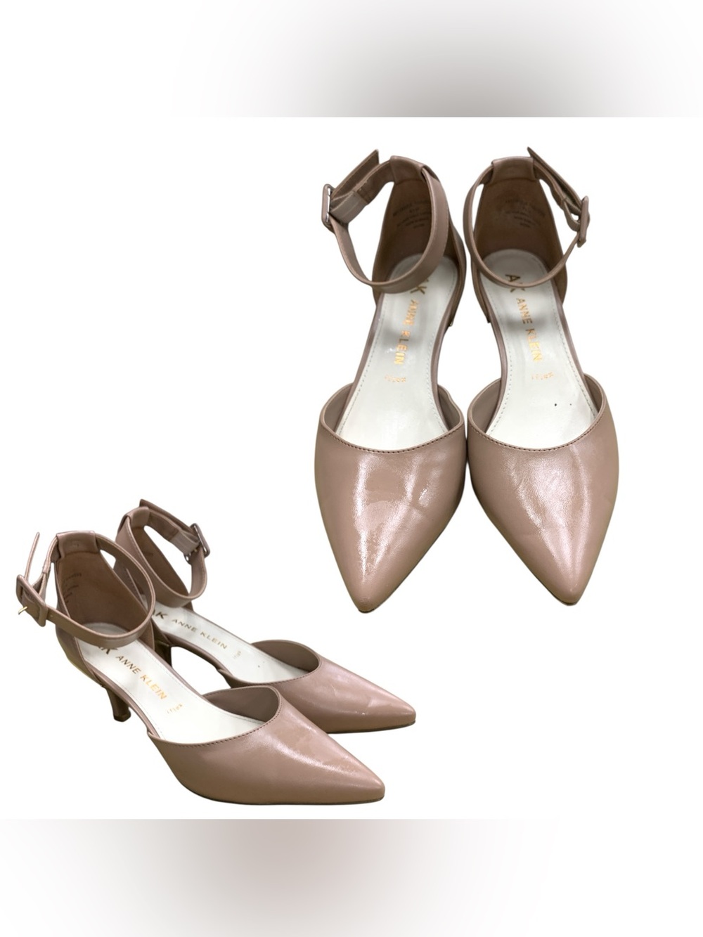 Anne Klein Blush Pointed-Toe Ankle-Strap Kitten Heels S8.5